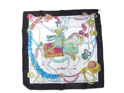 Hermes Paris Carre 90 Le Timbalier Black Border Silk Scarf Nwt & Box, photo 11 of 12