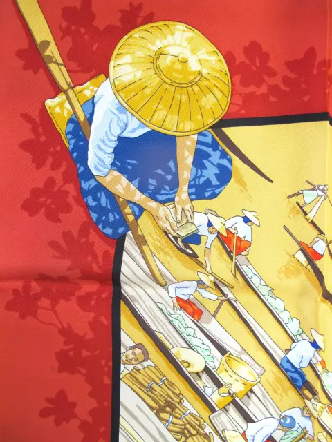 Hermes Paris Carre 90 Marché Flottant Du Lac Inlé Burma Market Silk Scarf W/Box, photo 4 of 12