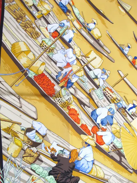 Hermes Paris Carre 90 Marché Flottant Du Lac Inlé Burma Market Silk Scarf W/Box, photo 5 of 12