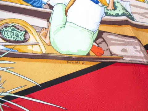 Hermes Paris Carre 90 Marché Flottant Du Lac Inlé Burma Market Silk Scarf W/Box, photo 7 of 12