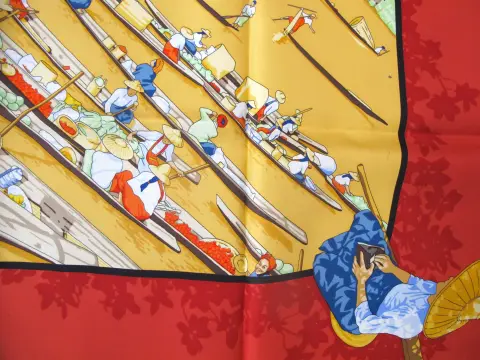 Hermes Paris Carre 90 Marché Flottant Du Lac Inlé Burma Market Silk Scarf W/Box, photo 8 of 12