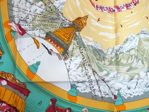 Hermes Paris Carre 90 Prieres Au Vent Buddhist Prayers in Wind Silk Scarf W/Box, photo 6 of 12