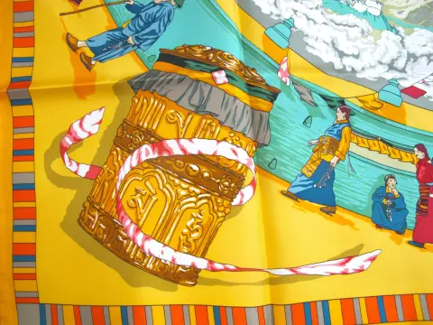 Hermes Paris Carre 90 Prieres Au Vent Buddhist Prayers in Wind Silk Scarf W/Box, photo 7 of 12