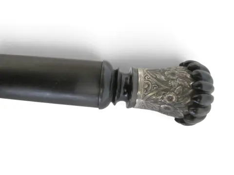 Horn & Sterling Silver Repousse Flower Corkscrew Gadget Walking Stick Cane, photo 4 of 12