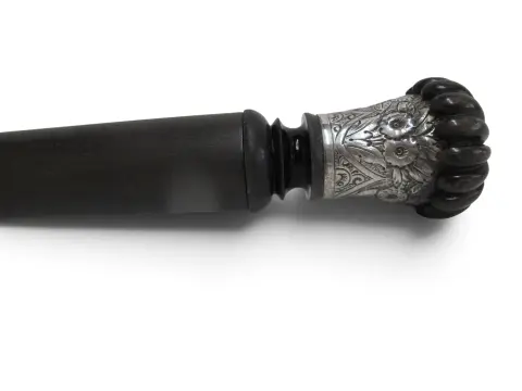 Horn & Sterling Silver Repousse Flower Corkscrew Gadget Walking Stick Cane, photo 8 of 12
