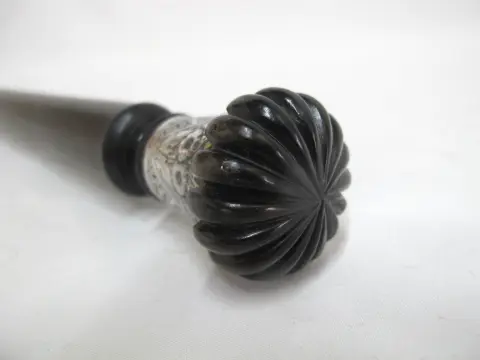 Horn & Sterling Silver Repousse Flower Corkscrew Gadget Walking Stick Cane, photo 10 of 12