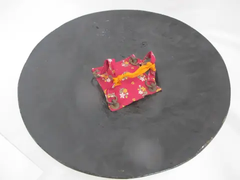 Indian Ceremonial Rajput Dhal Shield With Intricate Gold Painted Hunting Scenes, photo 7 of 12