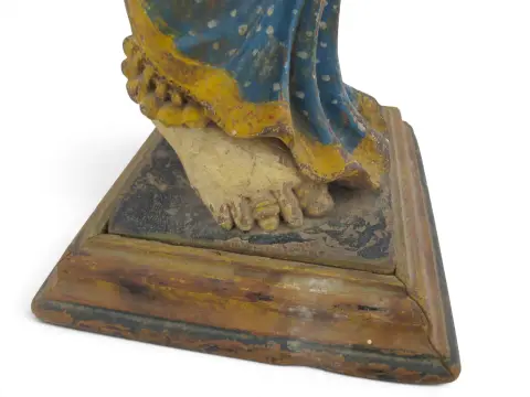 Indian Hindu Female Attendant Abhaya Mudra Carved Wood Folk Art Statue, photo 7 of 12