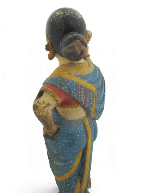 Indian Hindu Female Attendant Abhaya Mudra Carved Wood Folk Art Statue, photo 11 of 12