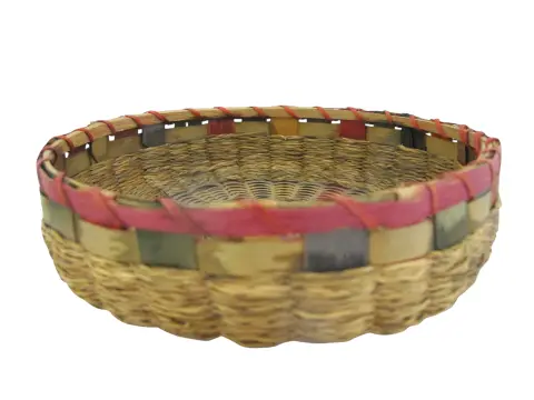 Iroquois Native Sweetgrass & Ash Splint Checkered Rim Round Basket With Lid, photo 7 of 12