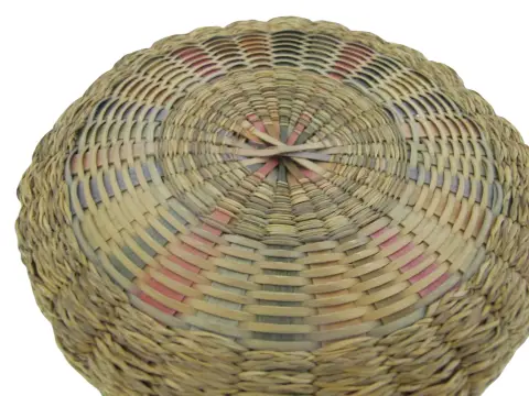 Iroquois Native Sweetgrass & Ash Splint Checkered Rim Round Basket With Lid, photo 8 of 12
