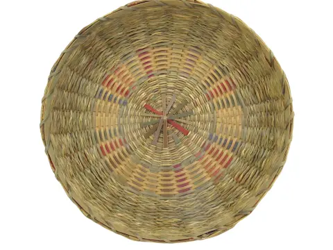 Iroquois Native Sweetgrass & Ash Splint Checkered Rim Round Basket With Lid, photo 9 of 12