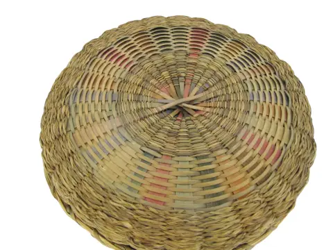 Iroquois Native Sweetgrass & Ash Splint Checkered Rim Round Basket With Lid, photo 10 of 12