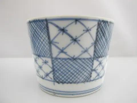 Japanese Edo Blue & White Patchwork Soba Choko Noodle Bowl or Tea Cup Set of 3, photo 4 of 8