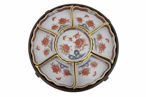 Japanese Lazy Susan Imari Porcelain Butterfly & Flower Rotating Serving Dish Set, photo 1 of 12