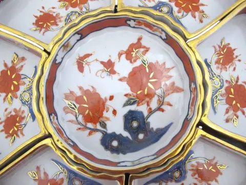 Japanese Lazy Susan Imari Porcelain Butterfly & Flower Rotating Serving Dish Set, photo 2 of 12