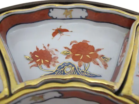 Japanese Lazy Susan Imari Porcelain Butterfly & Flower Rotating Serving Dish Set, photo 3 of 12