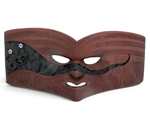 John Collins Maori New Zealand Ta Moko Carved Wood Whaikairo Rakau Mask, photo 1 of 12