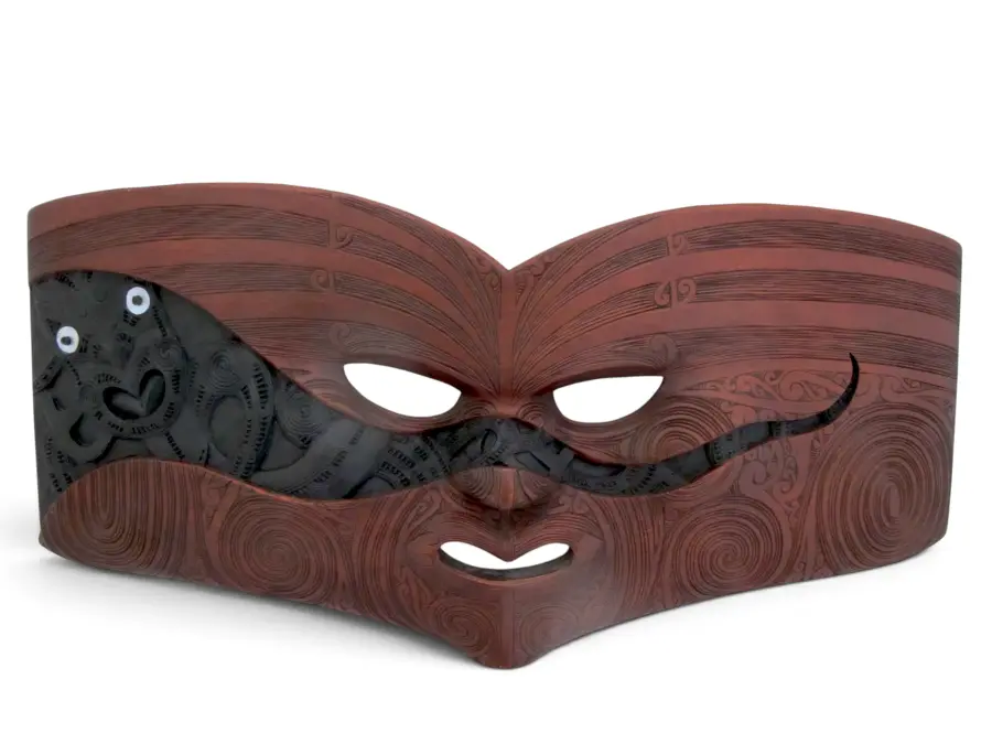 John Collins MAORI New Zealand TA MOKO Carved Wood Whaikairo Rakau Mask