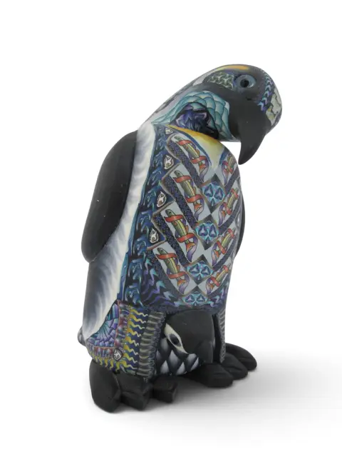 Jon Stuart Anderson Polymer Millefiori Clay Mother Penguin Baby Chick Sculpture, photo 2 of 12
