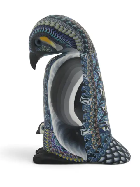 Jon Stuart Anderson Polymer Millefiori Clay Mother Penguin Baby Chick Sculpture, photo 5 of 12