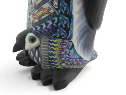 Jon Stuart Anderson Polymer Millefiori Clay Mother Penguin Baby Chick Sculpture, photo 7 of 12