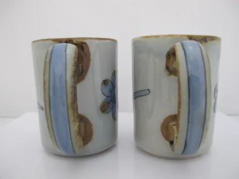 Ken Edwards El Palomar Blue Bird Flowers Mexican Tonala Folk Art Coffee Cup Pair, photo 4 of 11