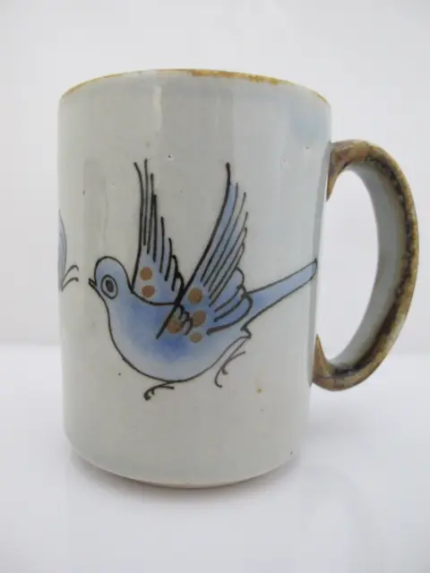 Ken Edwards El Palomar Blue Bird Flowers Mexican Tonala Folk Art Coffee Cup Pair, photo 6 of 11