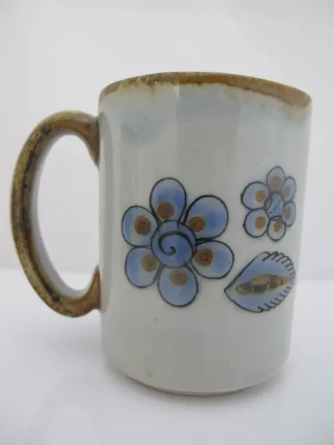 Ken Edwards El Palomar Blue Bird Flowers Mexican Tonala Folk Art Coffee Cup Pair, photo 8 of 11
