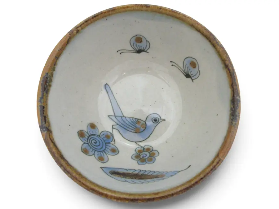 Ken Edwards EL PALOMAR Blue BIRD Flowers Mexican Tonala Pottery 6 1/4" Bowl