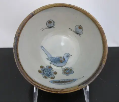 Ken Edwards El Palomar Blue Bird Flowers Mexican Tonala Pottery 6 1/4" Bowl, photo 1 of 6