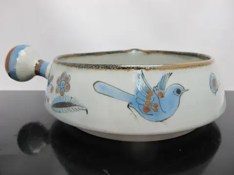 Ken Edwards El Palomar Blue Bird Tonala Mexico Folk Art Pottery Casserole, photo 6 of 11