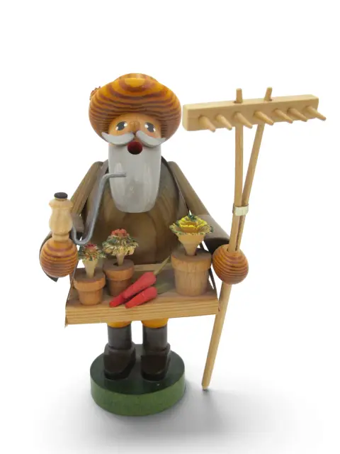 Kwo Erzgebirge Germany Gardener With Rake Wooden Incense Cone Smoker Burner, photo 1 of 9