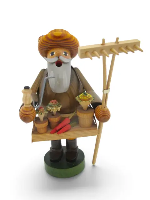 Kwo Erzgebirge Germany Gardener With Rake Wooden Incense Cone Smoker Burner, photo 2 of 9