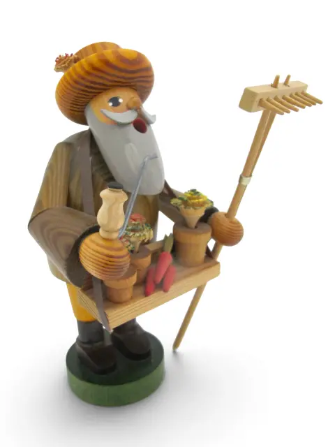 Kwo Erzgebirge Germany Gardener With Rake Wooden Incense Cone Smoker Burner, photo 4 of 9