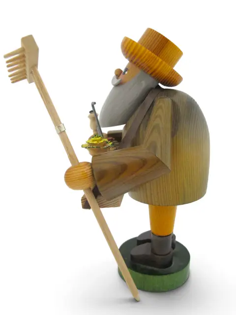 Kwo Erzgebirge Germany Gardener With Rake Wooden Incense Cone Smoker Burner, photo 7 of 9