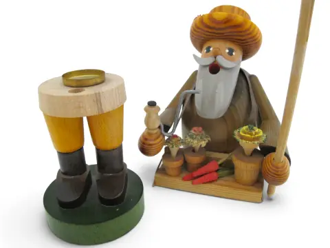 Kwo Erzgebirge Germany Gardener With Rake Wooden Incense Cone Smoker Burner, photo 8 of 9