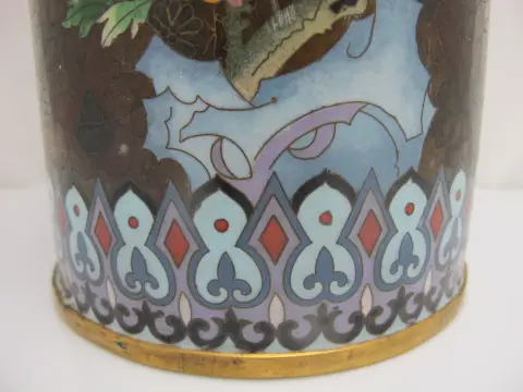 Large Cloisonne Enamel Flower & Butterfly Vase or Umbrella Stand, photo 9 of 12