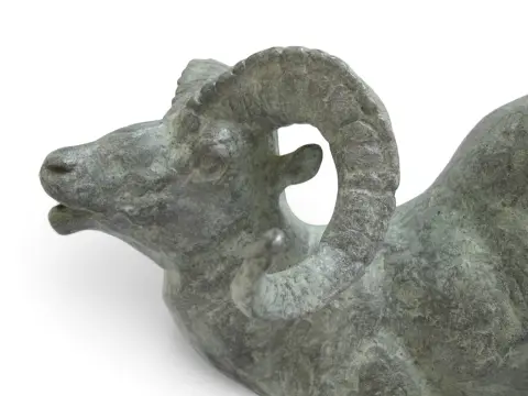 Large Leaping Bighorn Sheep Ram Verdigris Patina Metal Sculpture, photo 4 of 12