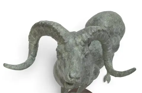 Large Leaping Bighorn Sheep Ram Verdigris Patina Metal Sculpture, photo 6 of 12