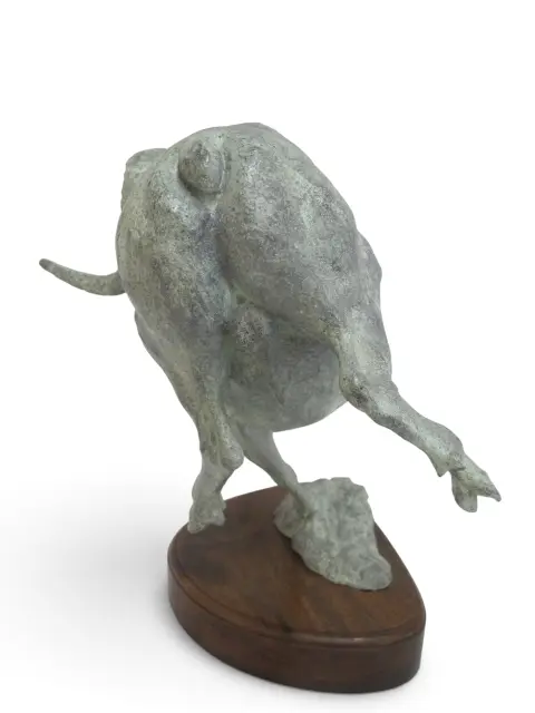 Large Leaping Bighorn Sheep Ram Verdigris Patina Metal Sculpture, photo 11 of 12