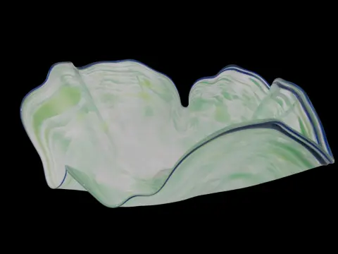 Large Seaform Blue Green Ruffled Pilchuck Studio Hand Blown Art Glass Bowl, photo 1 of 12