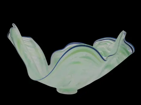 Large Seaform Blue Green Ruffled Pilchuck Studio Hand Blown Art Glass Bowl, photo 6 of 12