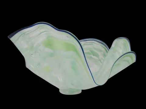 Large Seaform Blue Green Ruffled Pilchuck Studio Hand Blown Art Glass Bowl, photo 7 of 12