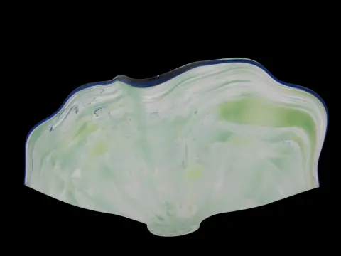 Large Seaform Blue Green Ruffled Pilchuck Studio Hand Blown Art Glass Bowl, photo 8 of 12