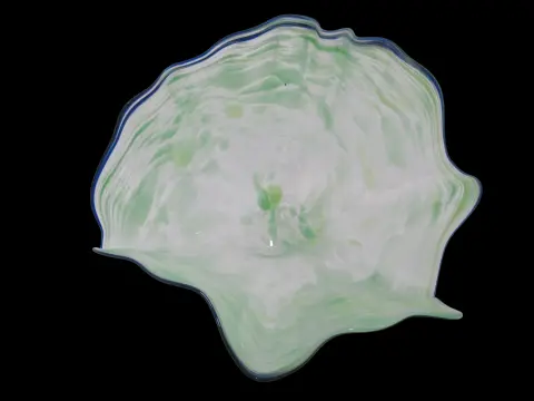 Large Seaform Blue Green Ruffled Pilchuck Studio Hand Blown Art Glass Bowl, photo 9 of 12