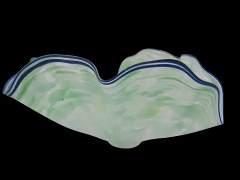 Large Seaform Blue Green Ruffled Pilchuck Studio Hand Blown Art Glass Bowl, photo 12 of 12