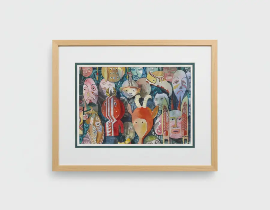 LINDA MORGAN Colorful Abstract Contemporary Watercolor Painting MASKS