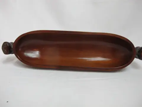 Maori New Zealand Carved Wood Oval Lidded Treasure Box With Abalone Shell, photo 6 of 12