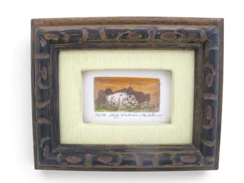 Mary Lehman Western Big Medicine White Bison Framed Miniature Etching, photo 1 of 6